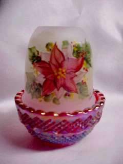 Mosser Glass Poinsettia Fairy Light Glimmer Lamp Red Base  