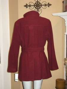 NWT LARRY LEVINE Maroon Burgundy Wool Belted Winter Coat Lg  