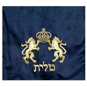  Lions with Crown Design Royal Blue Velvet Gold Embroidered 