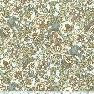   Intrigue Doves & Blooms Aqua Fabric By The Yard Arts, Crafts & Sewing