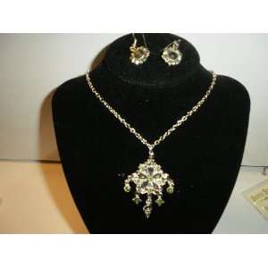  Olive Green Rhinestone Necklace and Earrings Everything 