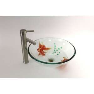  1/2 Thickness Clear Round Gold Fish Glass Vessel Sink 