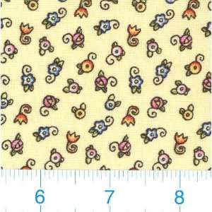  45 Wide Tea Time Floral   Yellow Fabric By The Yard 