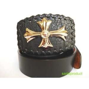  3D Black Leather Iron Cross Belt Buckle with Free Belt 