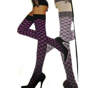   Black & Purple Checkered Leg Warmers Knee Socks: Toys & Games