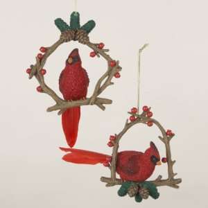 Club Pack of 12 Red Cardinal Birds on Pine Cone Branches Christmas 