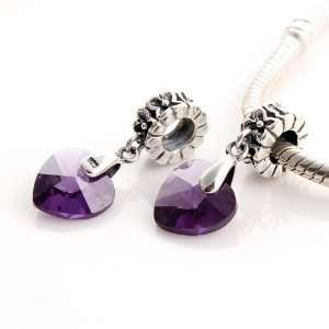  Silver Ring Shape Dangle with Purple Heart Cz Bead for Pandora 