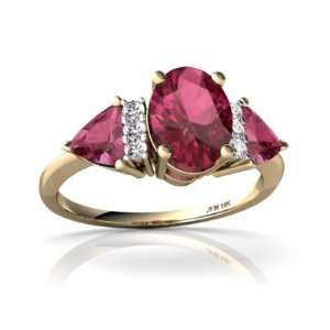   Gold Oval Genuine Pink Tourmaline 3 Stone Ring Size 6.5: Jewelry