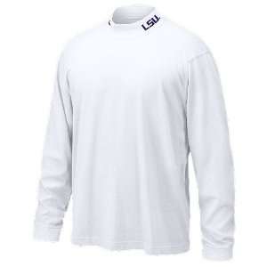   Adult College White Long Sleeve Mock Collar Shirt