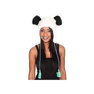    White and Black Panda Plush Furry Hat w/Tassles: Toys & Games