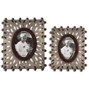   Picture Photo Frames (Set of 2) Antique Silver Leaf w/ Brown Accents