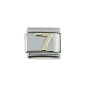    Stainless Steel & Genuine 18K Gold Italian Charm number 7 Jewelry