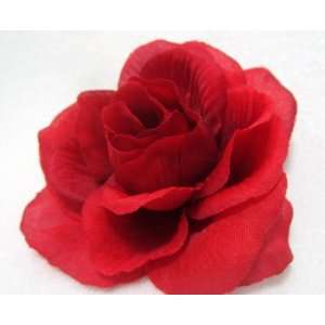  3 Inch Red Rose Hair Flower Clip 