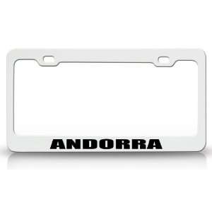 ANDORRA Country Steel Auto License Plate Frame Tag Holder White/Black