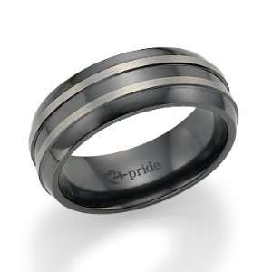  Black Titanium Ring with Grey Titanium Accents: Jewelry