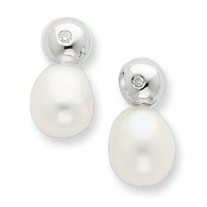   Silver .02ct Diamond and Freshwater Cultured Pearl Earrings: Jewelry