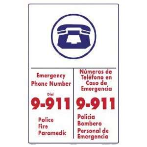  Emergency Phone Number 9 911 Eng/Sp Sign 6006Ws1218Z 