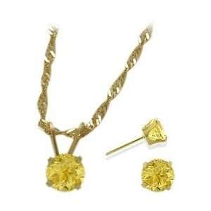   Genuine 0.80tcw. Citrine Solitaire Pendant and Earrings Set Jewelry