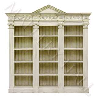 Hand Painted Open Bookcase White Linen Carved Crown  