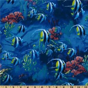  44 Wide Nature and Outdoor Tropical Fish Blue Fabric By 