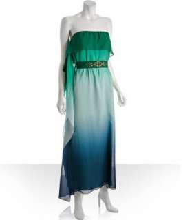 style #305146801 green ombré chiffon belted draped strapless gown