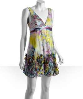 style #319225801 lavender floral pattern silk rosette trim party dress