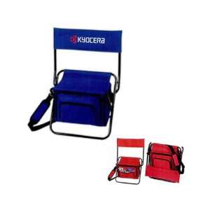 Canvas folding insulated cooler chair with padded seat and shoulder 