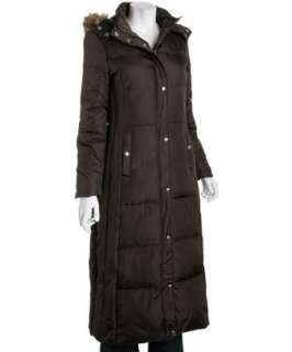 MICHAEL Michael Kors chocolate quilted down hooded long jacket 