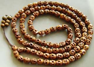 Tibet Buddhist 108 Wood Skull Prayer Beads Mala Necklac  