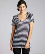 Three Dots blue and grey striped jersey scoop neck t shirt style 
