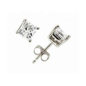  6x6mm 2CT Rhodium C.Z. Diamond Princess Cut Stud Earrings: Electronics