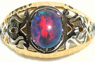 Mens Australian Opal 2 Tone Ring #206 Great Color  