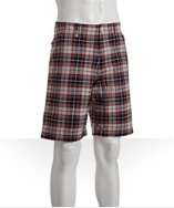 Fred Perry burgundy plaid cotton madras shorts style# 312932501