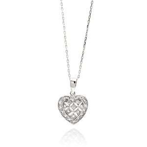   Open Heart With Cubic Zirconia Stones Sterling Silver Necklace Heart
