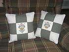   stitch & quilted PA DUTCH pillow covers (2) HOMESPUN PLAID w/flowers