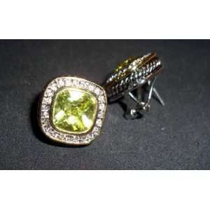   : Olive Green Cz Earrings with Gold Tone on the Edge: Everything Else