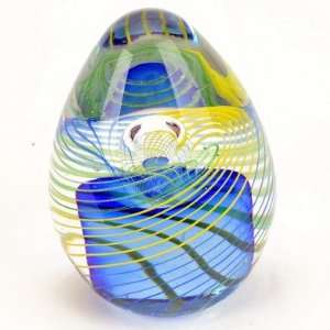 Hand Glass Art Swirling Line Egg Paperweight PW 6003  