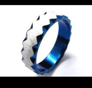 Stainless Steel Mens Blue Gold Gear Silver Ring Sz8~12  