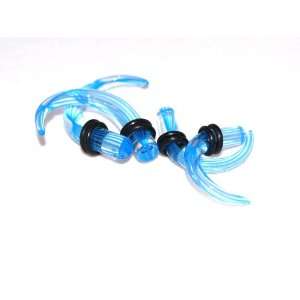 Acrylic Claw Shaped Talon Tapers  Translucent Blue Stripes 