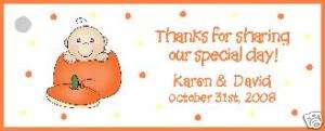 42 PUMPKIN BABY HALLOWEEN BABY SHOWER FAVOR TAGS W/NAME  