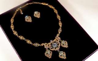 Suzanne Somers AB & Blue Rhinestone Necklace & Earrings  