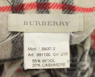 Burberry Oatmeal Cashmere & Wool Icon Check Happy Fringe Scarf  