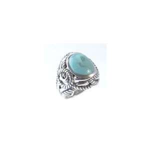  Barse Sterling Silver Turquoise Oval Roped Ring , 8 