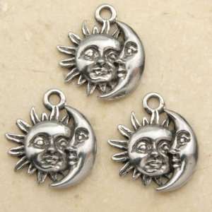  SUN & CRESCENT MOON Silver Plated Pewter Charms (3): Home 