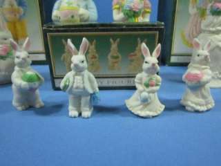 SET OF 10 JADE COLLECTION CERAMIC BUNNY FIGURINES IN BOXES, BELL 