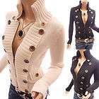 Smart Buttons Embellished Zip Front Military Cardigan Sweater Jacket