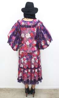   DIANE FRES Silk Sheer FLORAL Georgette GYPSY BOHO Draped Maxi Dress S