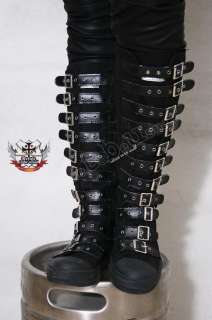 Metal Cyber Goth Punk LARP Buckle Strap Gear Knee Boot  