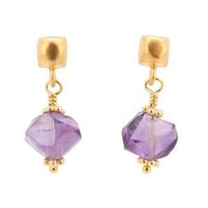  Faceted Purple Amethyst Gemstone Nugget Dangle Earrings on 