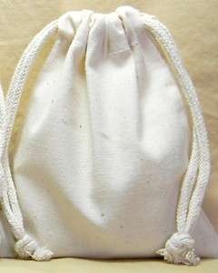   Unbleached Cotton Muslin Pouch Bags 3.5 x 5 w 3/16 Rope Drawstring